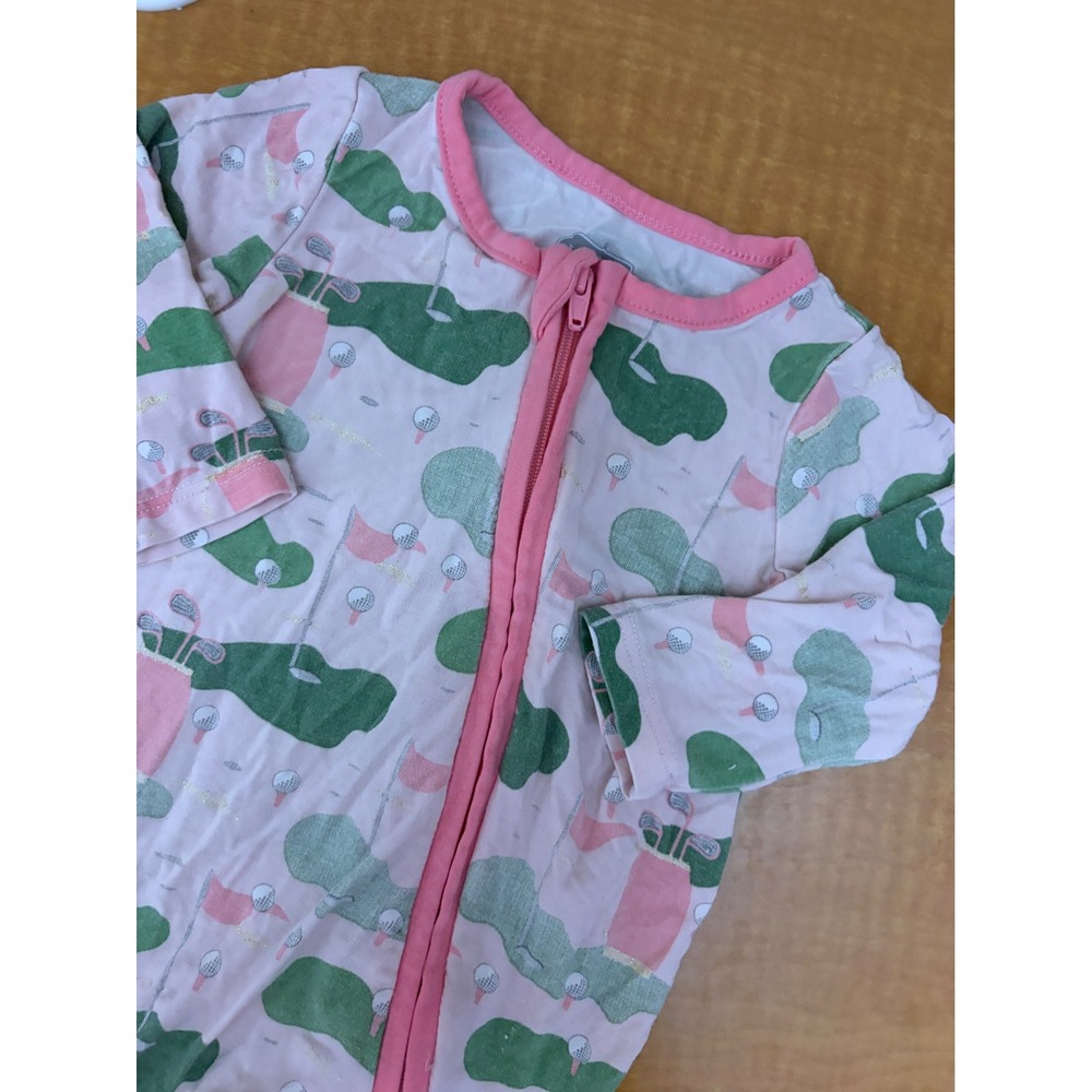 Mud Pie Bamboo Baby Girl Pink Golf Print Footed Sleeper Pajamas 0-3 Months